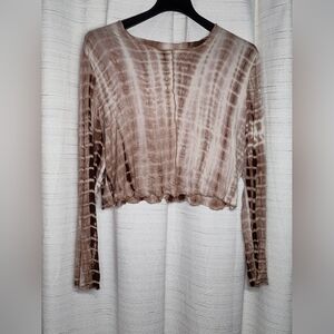 Brown Tie-Dye Long Sleeve Crop Top
